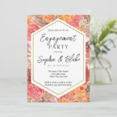 Traditionele Oranje en roze Floral Engagement Part Kaart (Staand voorkant)