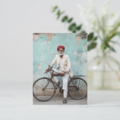 Traditionele oude Indiase Man  fiets Briefkaart (Staand voorkant)