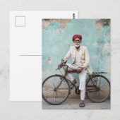 Traditionele oude Indiase Man  fiets Briefkaart (Voorkant / Achterkant)