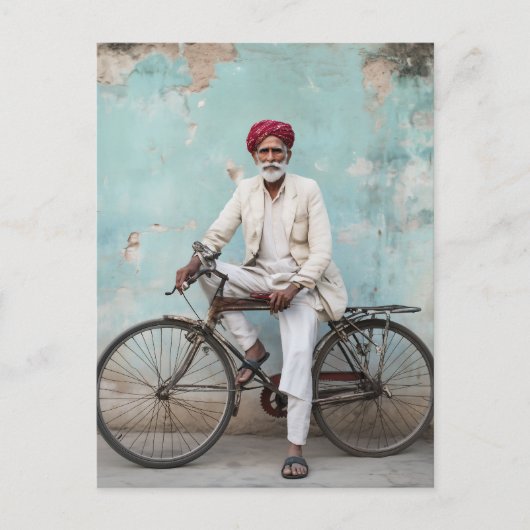 Traditionele oude Indiase Man  fiets Briefkaart (Voorkant)