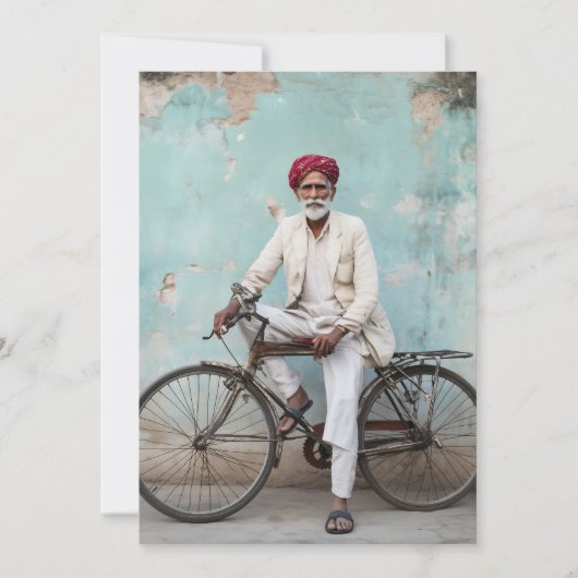 Traditionele oude Indiase Man  fiets Kaart (Voorkant)