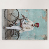 Traditionele oude Indiase Man  fiets Legpuzzel (Horizontaal)