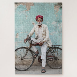 Traditionele oude Indiase Man fiets Legpuzzel