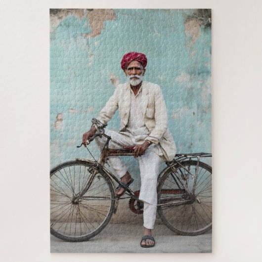 Traditionele oude Indiase Man  fiets Legpuzzel (Verticaal)