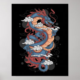 Traditionele oude Japanse dragon Tattoo Art Pos Poster