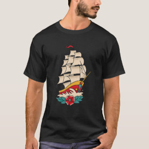 Traditionele oude schoolstijl Tattoo Sailing Ship T-shirt