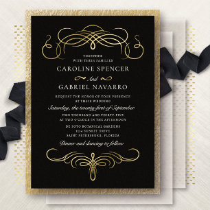 Traditionele Oude-Wereld kalligrafie bruiloft Folie Uitnodiging