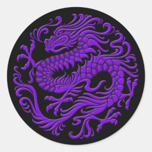 Traditionele Paarse en Zwarte Chinese Drakencirkel Ronde Sticker