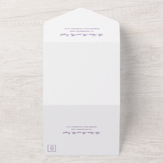 Traditionele Paarse formele elegante bruiloft All In One Uitnodiging (Buitenkant)