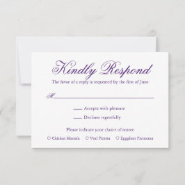 Traditionele Paarse formele elegante bruiloft RSVP Kaartje