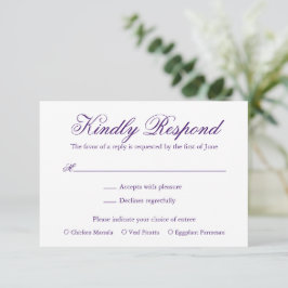 Traditionele Paarse formele elegante bruiloft RSVP Kaartje