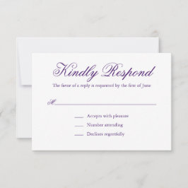 Traditionele Paarse formele elegante bruiloft RSVP Kaartje