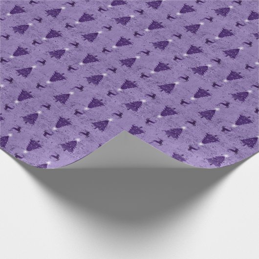 Traditionele Paarse kerstbomen en rendieren Cadeaupapier (Hoek)