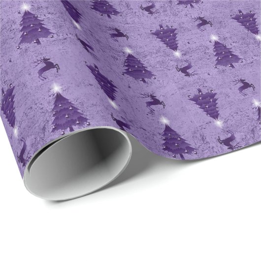 Traditionele Paarse kerstbomen en rendieren Cadeaupapier (Rol Hoek)