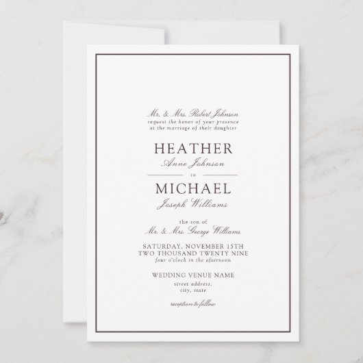 Traditionele Paarse klassieke bruiloft Kaart (Voorkant)