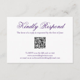 Traditionele Paarse QR-code Elegante bruiloft RSVP Kaartje