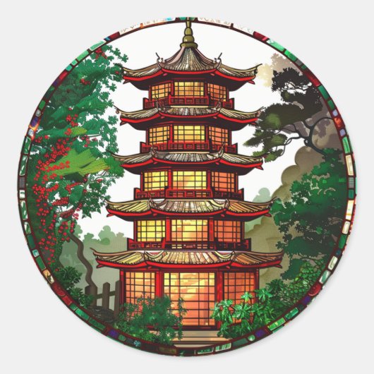 Traditionele Pagoda Glas in lood Sticker (Voorkant)