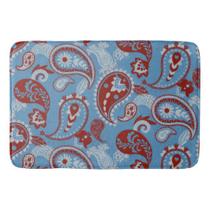 Traditionele Paisley Linocut rood wit blauw Badmat