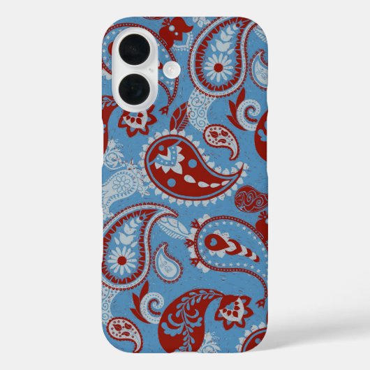 Traditionele Paisley Linocut rood wit blauw Case-Mate iPhone Case (Achterkant)