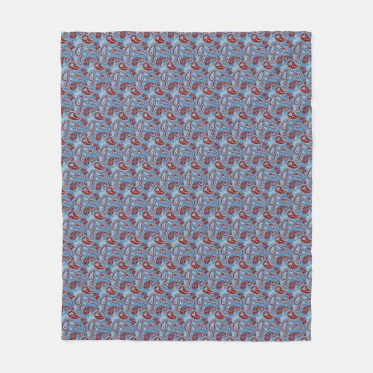 Traditionele Paisley Linocut rood wit blauw Fleece Deken (Voorkant)