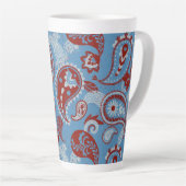 Traditionele Paisley Linocut rood wit blauw Latte Mok (Rechterhoek)