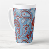 Traditionele Paisley Linocut rood wit blauw Latte Mok (Linkerhoek)