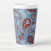 Traditionele Paisley Linocut rood wit blauw Latte Mok (Voorkant)