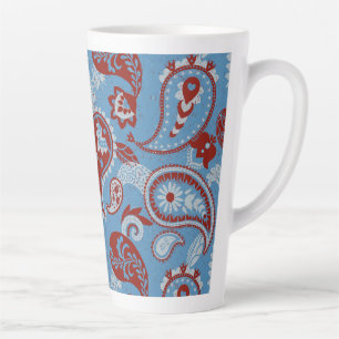 Traditionele Paisley Linocut rood wit blauw Latte Mok