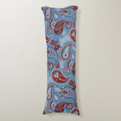 Traditionele Paisley Linocut rood wit blauw Lichaamskussen (Voorkant Verticaal)