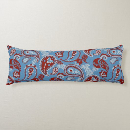 Traditionele Paisley Linocut rood wit blauw Lichaamskussen (Voorkant)