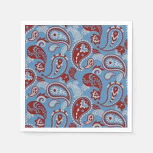 Traditionele Paisley Linocut rood wit blauw Servet