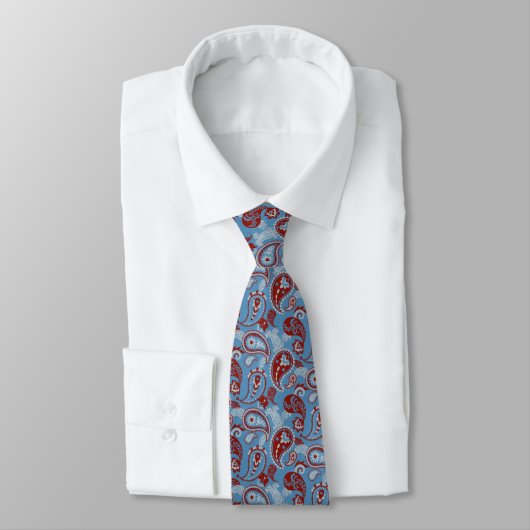 Traditionele Paisley Linocut rood wit blauw Stropdas (Gebonden)