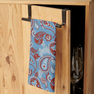 Traditionele Paisley Linocut rood wit blauw Theedoek