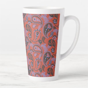 Traditionele Paisley Linocut Vivid Oranje Paarse Latte Mok