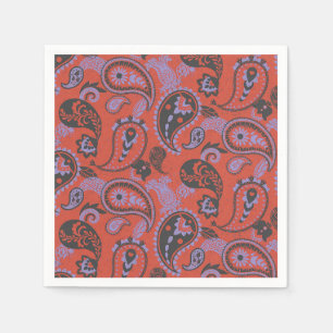 Traditionele Paisley Linocut Vivid Oranje Paarse Servet
