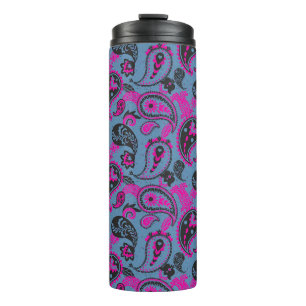 Traditionele Paisley Linocut Vivid Pink Dusky Blue Thermosbeker