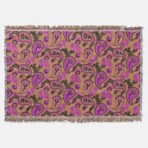 Traditionele Paisley Linocut Vivid Roze Mosterd Deken
