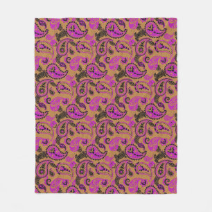 Traditionele Paisley Linocut Vivid Roze Mosterd Fleece Deken