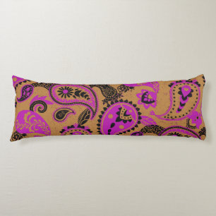 Traditionele Paisley Linocut Vivid Roze Mosterd Lichaamskussen