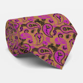 Traditionele Paisley Linocut Vivid Roze Mosterd Stropdas (Opgerold)