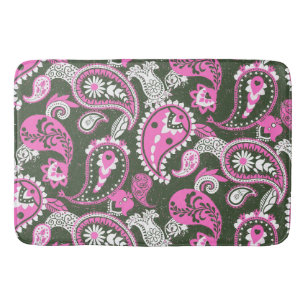Traditionele Paisley Linocut Warm Pink Deep Green Badmat