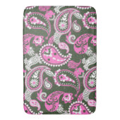 Traditionele Paisley Linocut Warm Pink Deep Green Badmat (Voorkant Verticaal)