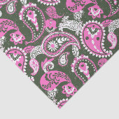Traditionele Paisley Linocut Warm Pink Deep Green Tissuepapier (Detail)