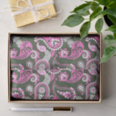 Traditionele Paisley Linocut Warm Pink Deep Green Tissuepapier (Geschenk)