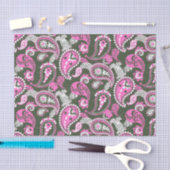 Traditionele Paisley Linocut Warm Pink Deep Green Tissuepapier (Craft)