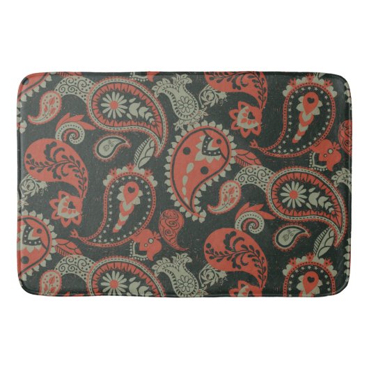 Traditionele Paisley Linocut Warm Sinaasappel Mint Badmat (Voorkant)