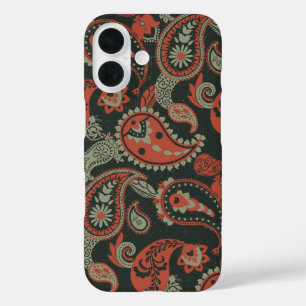 Traditionele Paisley Linocut Warm Sinaasappel Mint iPhone 16 Hoesje