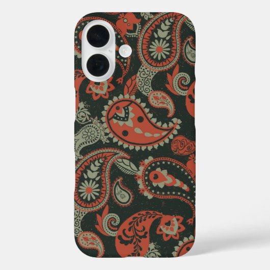 Traditionele Paisley Linocut Warm Sinaasappel Mint Case-Mate iPhone Case (Achterkant)