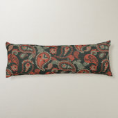Traditionele Paisley Linocut Warm Sinaasappel Mint Lichaamskussen (Achterkant)