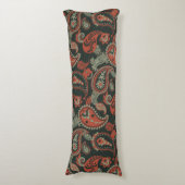 Traditionele Paisley Linocut Warm Sinaasappel Mint Lichaamskussen (Voorkant Verticaal)